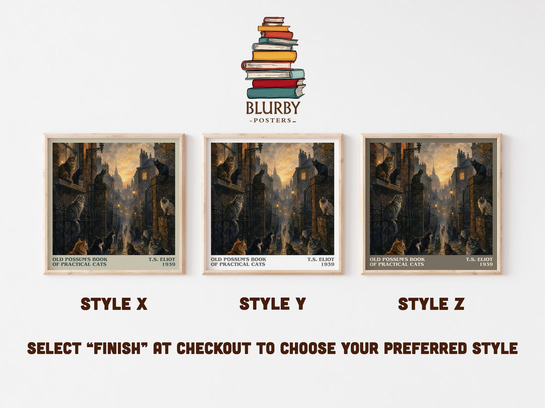 Old Possum's Book of Practical Cats literary print in frame leaning in hallway – poetry wall art (mockup)