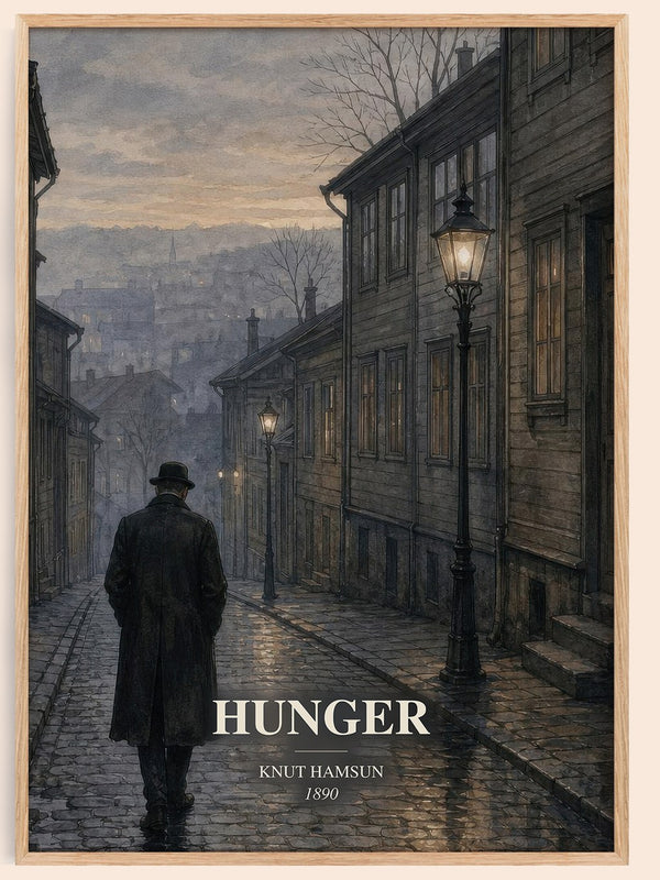 Hunger watercolour book poster by Knut Hamsun – framed literary art print