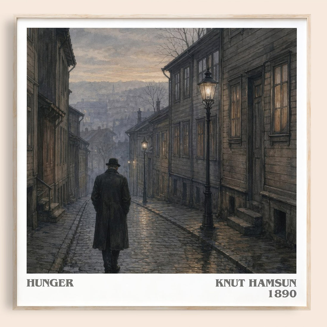 Hunger literary book poster by Knut Hamsun – framed literary art print