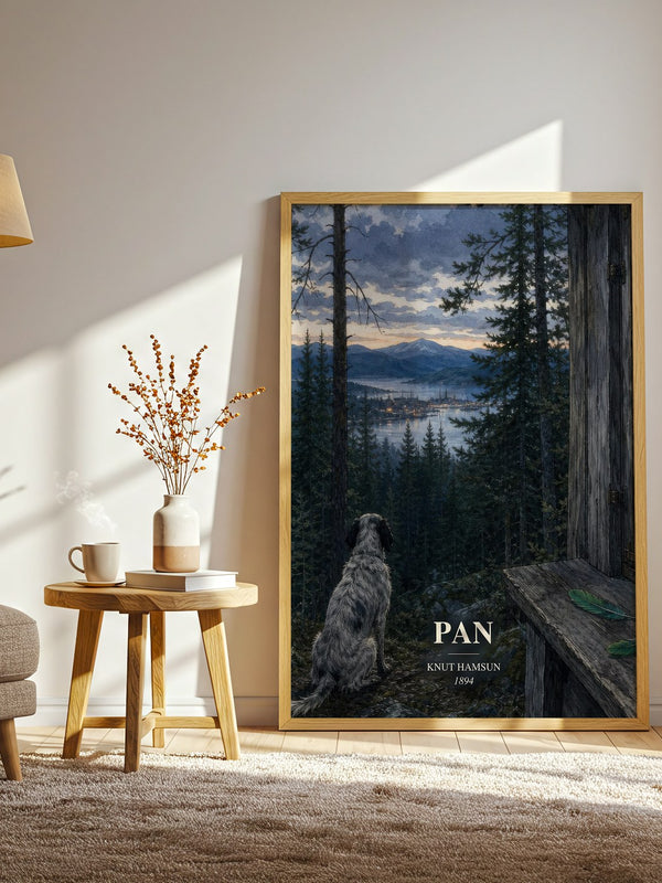 Pan watercolour print in frame leaning in hallway – literary fiction wall art
