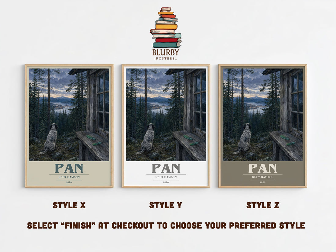 Pan book cover print in frame leaning in hallway – literary fiction wall art (mockup)