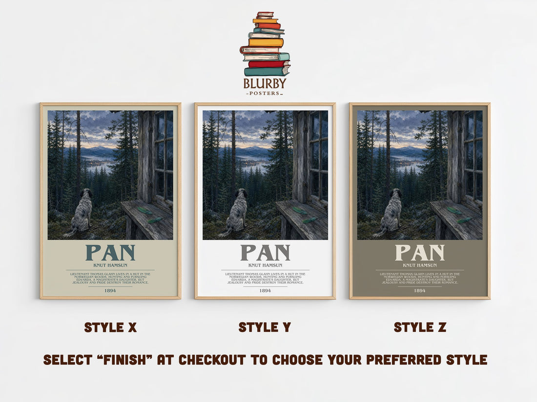 Pan bookish print in frame leaning in hallway – literary fiction wall art (mockup)