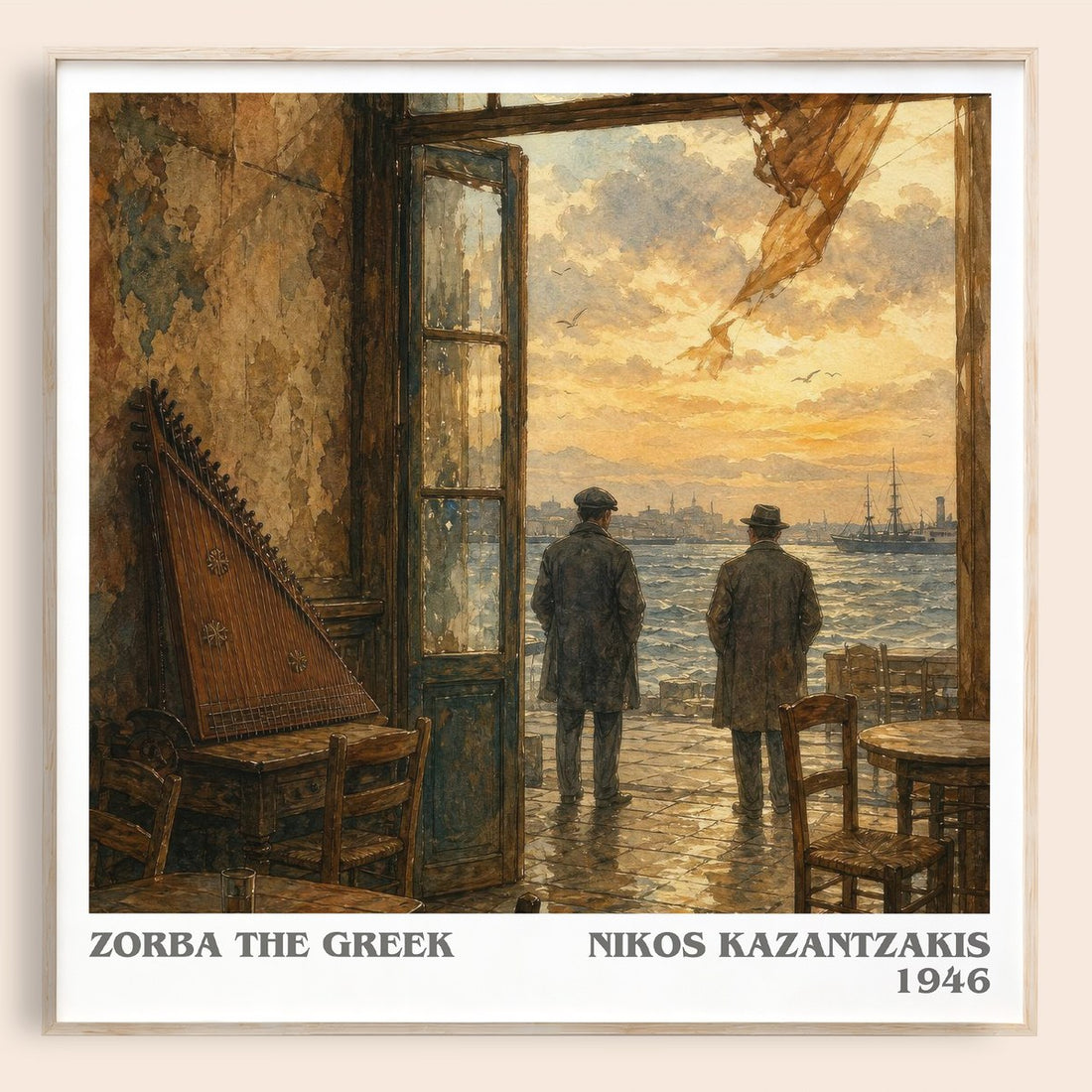 Zorba the Greek literary book poster by Nikos Kazantzakis – framed literary art print