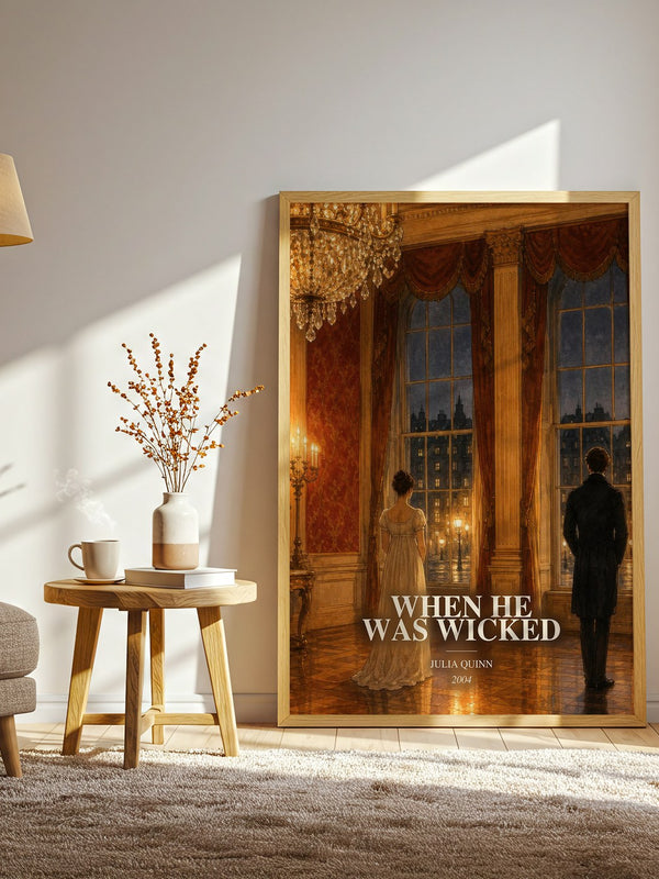 When He Was Wicked watercolour print in frame leaning in hallway – romance wall art