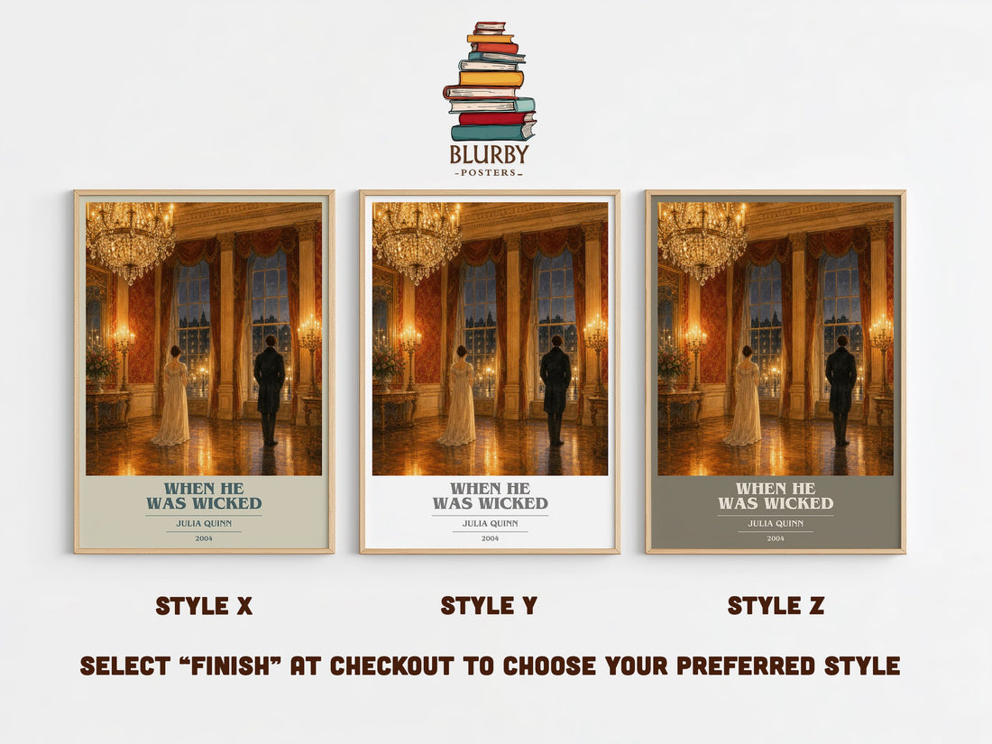 When He Was Wicked book cover print in frame leaning in hallway – romance wall art (mockup)