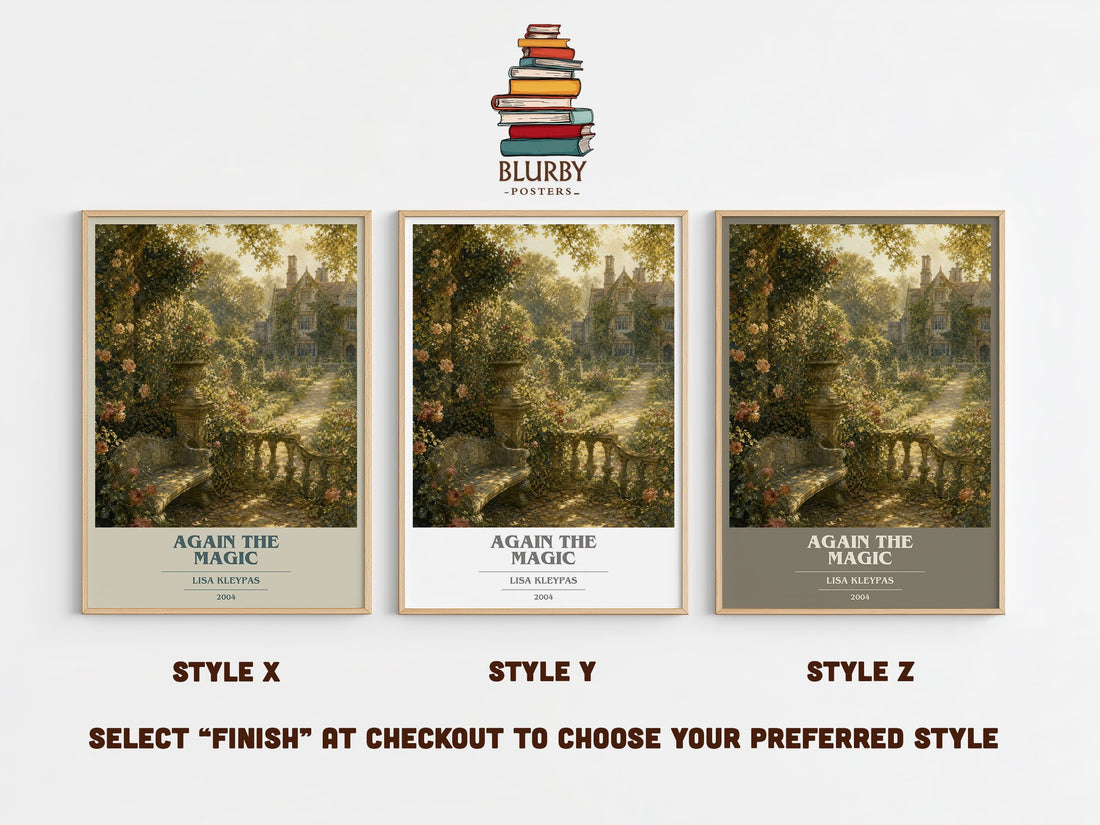 Again the Magic book cover print in frame leaning in hallway – romance wall art (mockup)