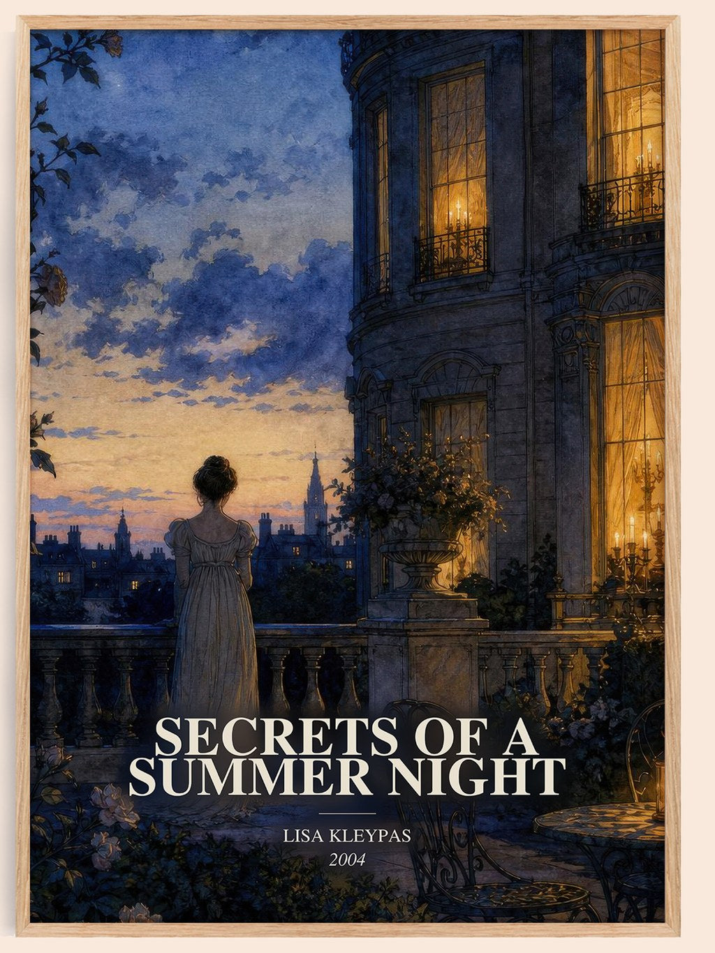 Secrets of a Summer Night watercolour book poster by Lisa Kleypas – framed literary art print