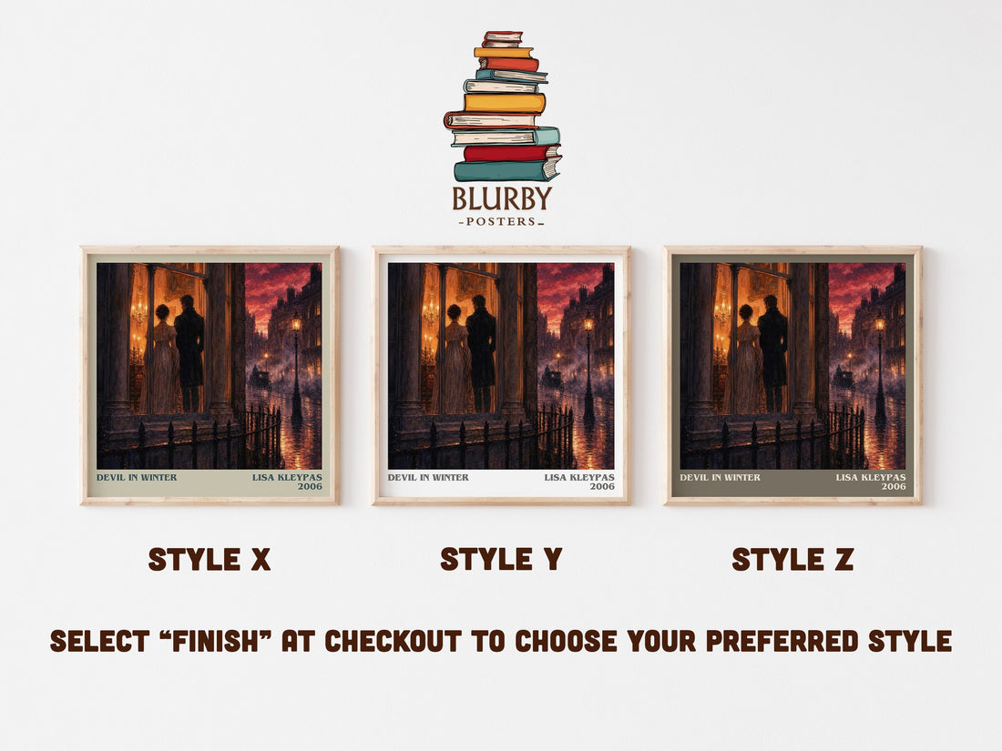Devil in Winter literary print in frame leaning in hallway – romance wall art (mockup)