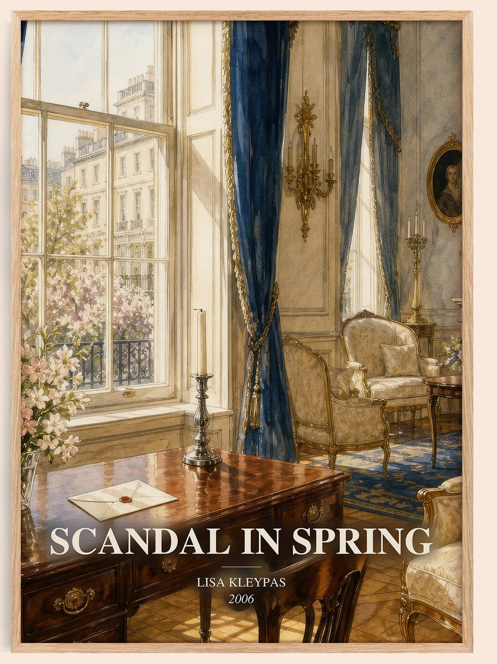 Scandal in Spring watercolour book poster by Lisa Kleypas – framed literary art print