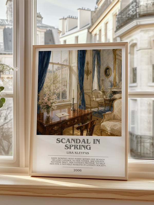 Scandal in Spring bookish poster colour and style options – Lisa Kleypas book art
