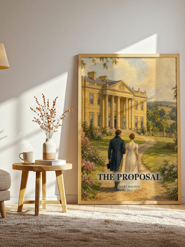 The Proposal watercolour print in frame leaning in hallway – romance wall art
