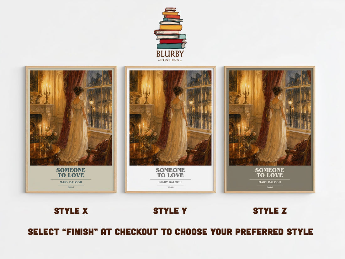 Someone to Love book cover print in frame leaning in hallway – romance wall art (mockup)