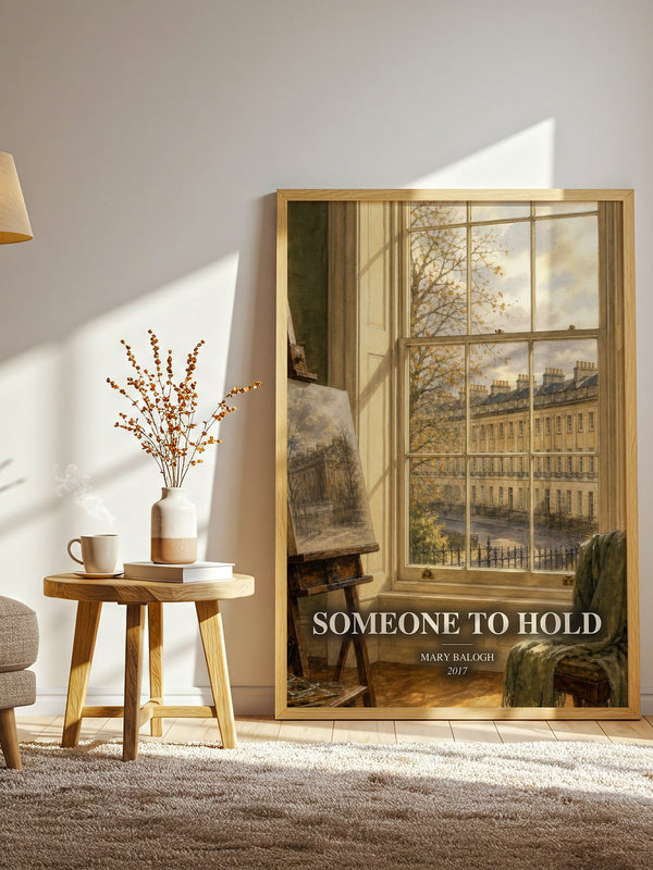 Someone to Hold watercolour print in frame leaning in hallway – romance wall art