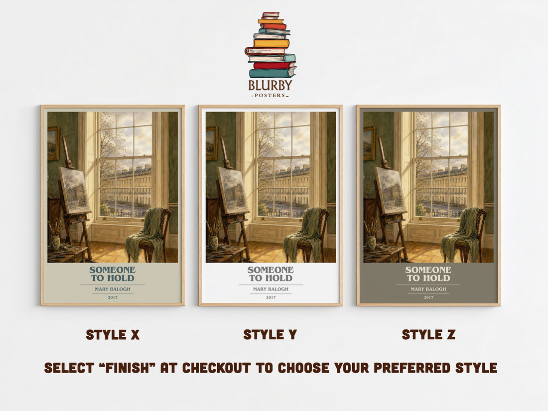 Someone to Hold book cover print in frame leaning in hallway – romance wall art (mockup)