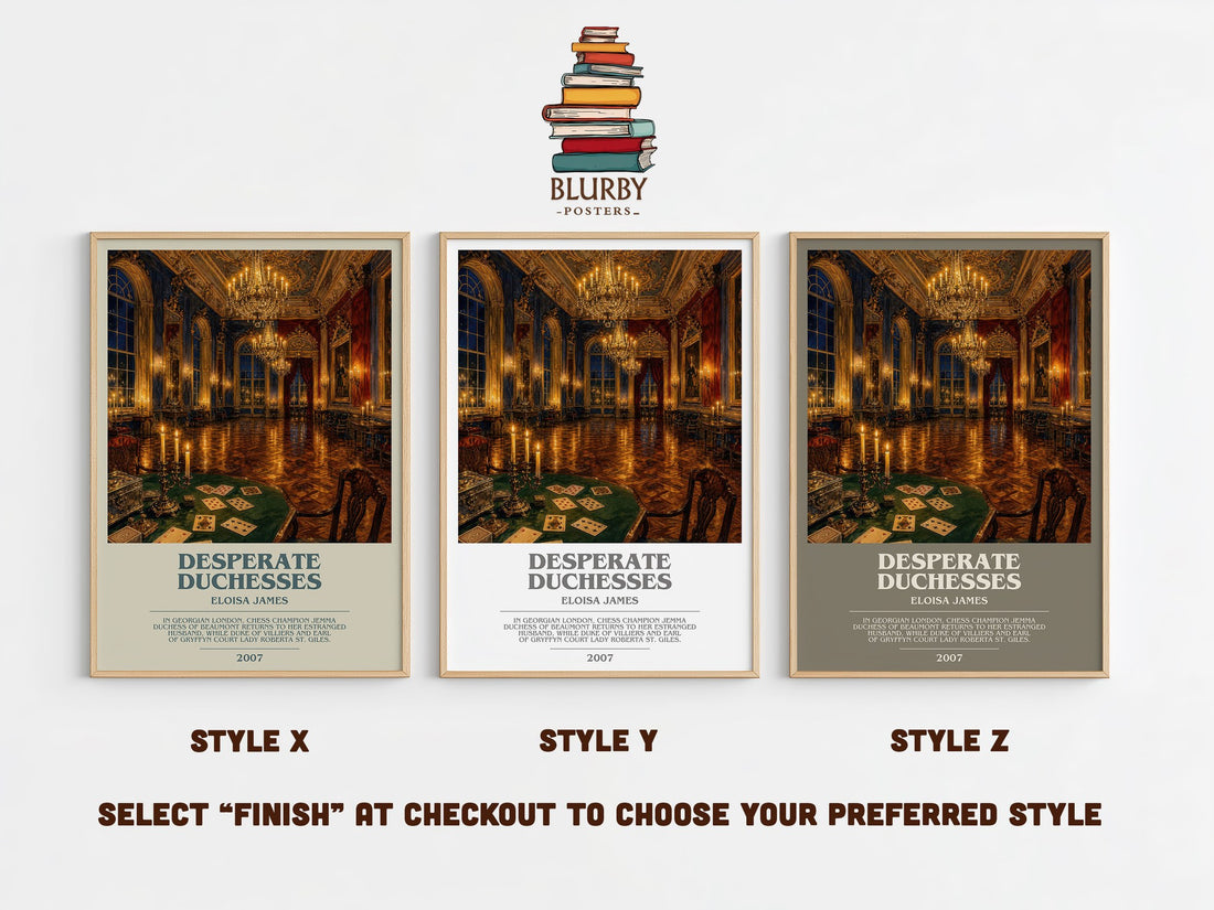 Desperate Duchesses bookish print in frame leaning in hallway – romance wall art (mockup)