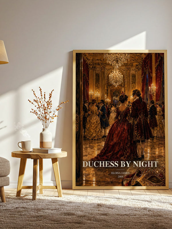 Duchess by Night watercolour print in frame leaning in hallway – romance wall art