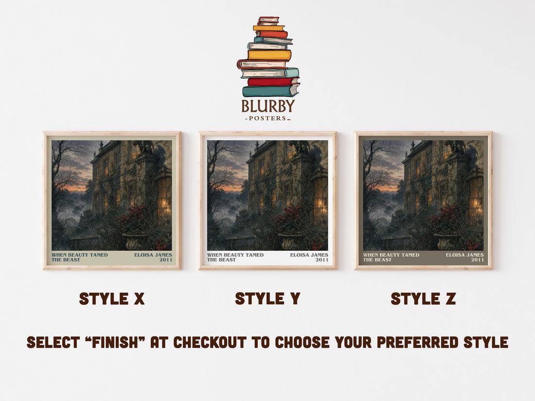 When Beauty Tamed the Beast literary print in frame leaning in hallway – romance wall art (mockup)