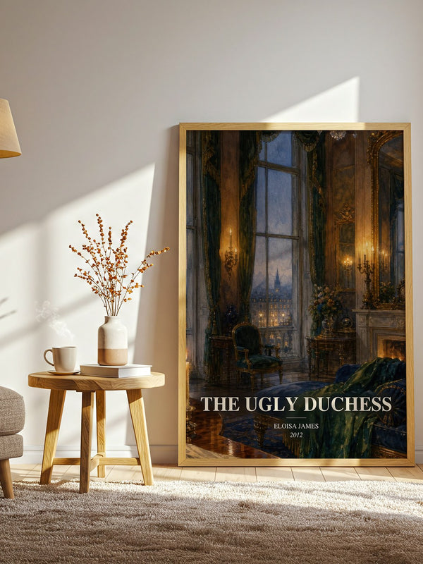 The Ugly Duchess watercolour print in frame leaning in hallway – romance wall art