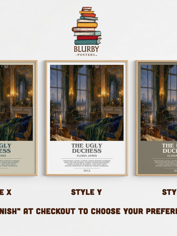 The Ugly Duchess bookish print in frame leaning in hallway – romance wall art