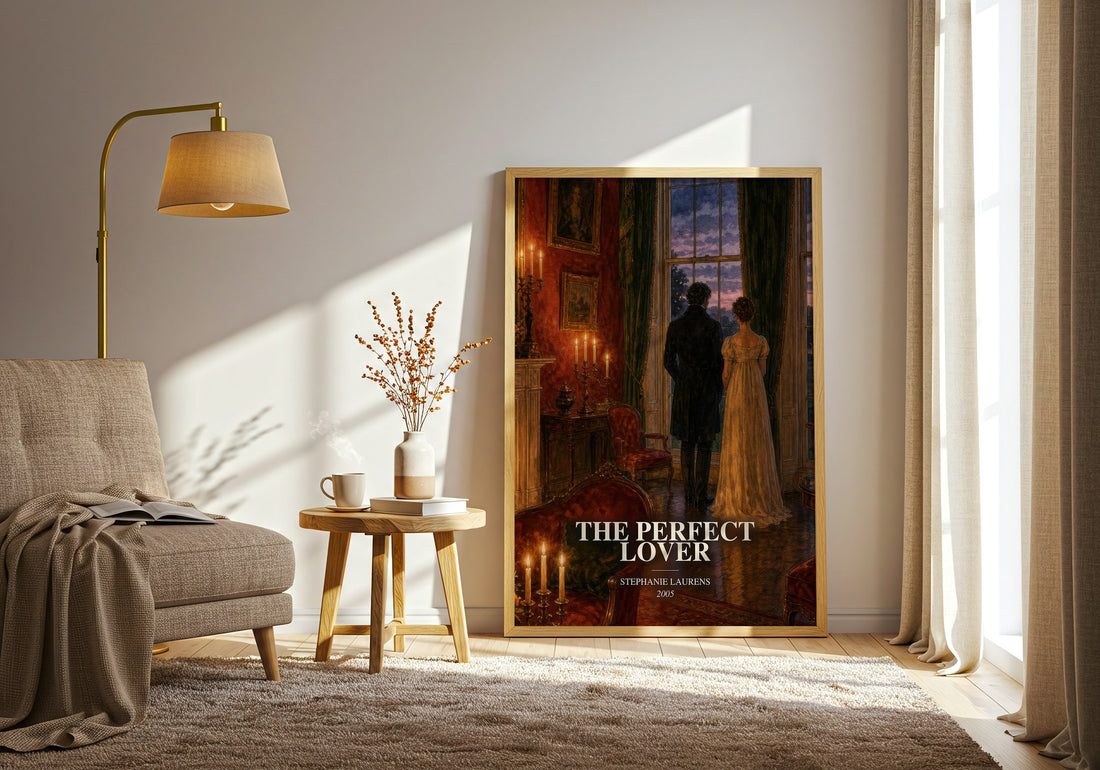 The Perfect Lover watercolour print in frame leaning in hallway – romance wall art (mockup)