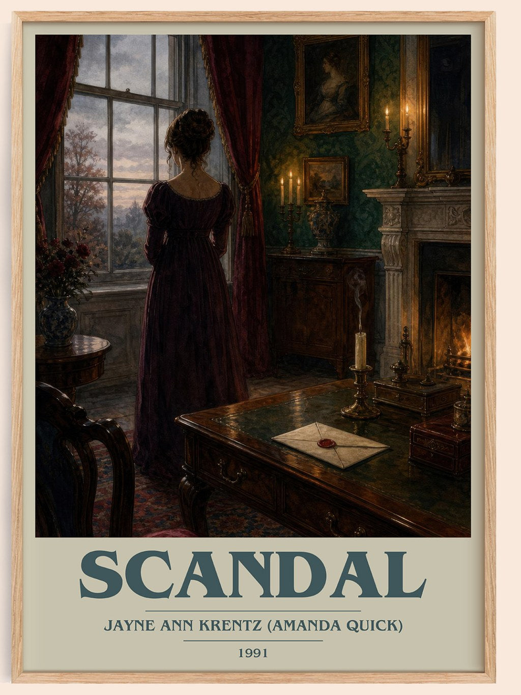 Scandal book cover book poster by Jayne Ann Krentz (Amanda Quick) – framed literary art print