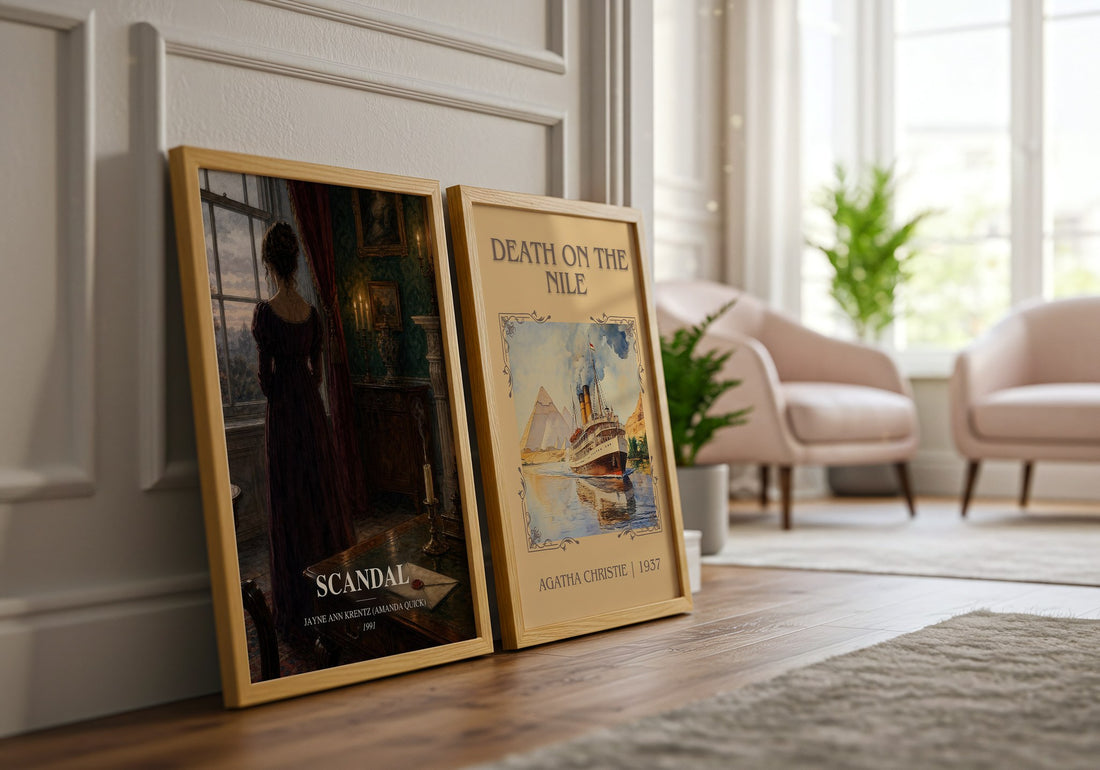 Scandal watercolour print framed by window – literary home decor