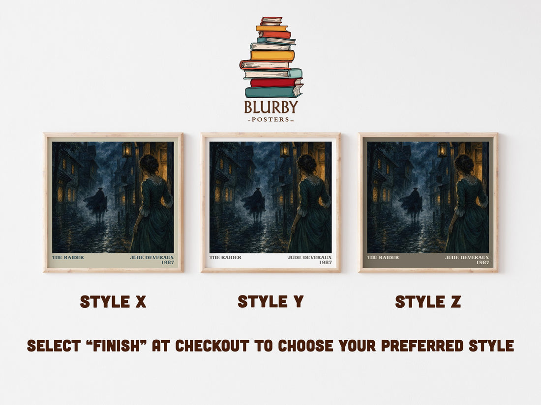 The Raider literary print in frame leaning in hallway – romance wall art (mockup)