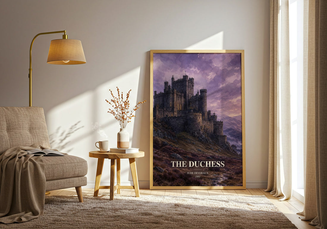 The Duchess watercolour print in frame leaning in hallway – romance wall art (mockup)