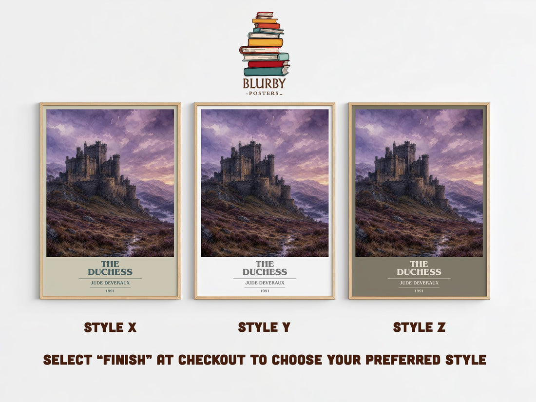 The Duchess book cover print in frame leaning in hallway – romance wall art (mockup)