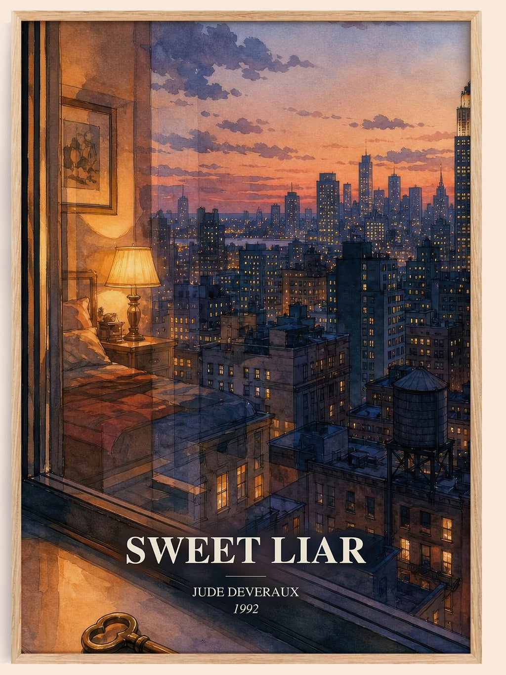 Sweet Liar watercolour book poster by Jude Deveraux – framed literary art print