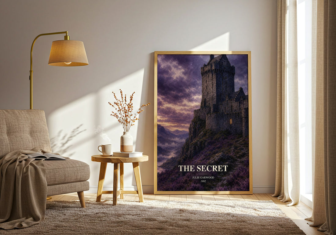 The Secret watercolour print in frame leaning in hallway – romance wall art (mockup)