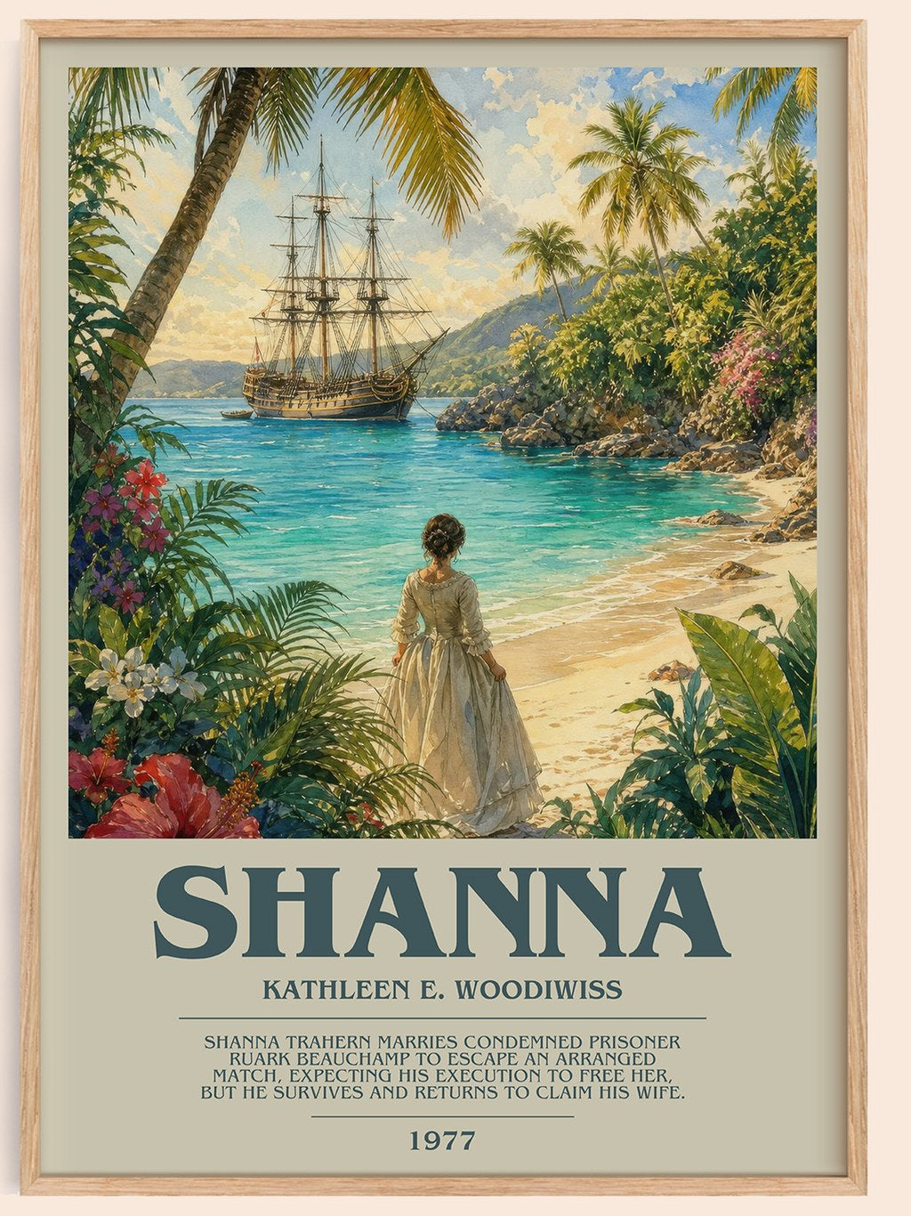Shanna bookish book poster by Kathleen E. Woodiwiss – framed literary art print