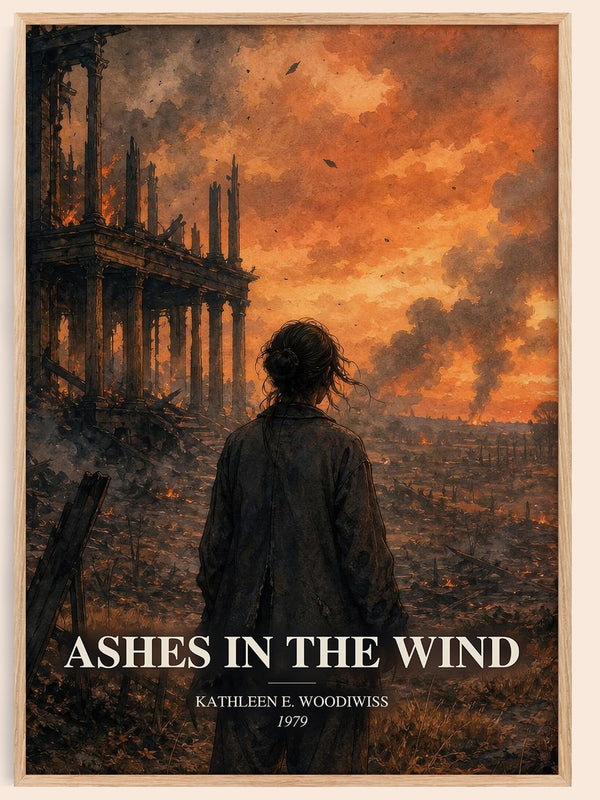 Ashes in the Wind watercolour book poster by Kathleen E. Woodiwiss – framed literary art print