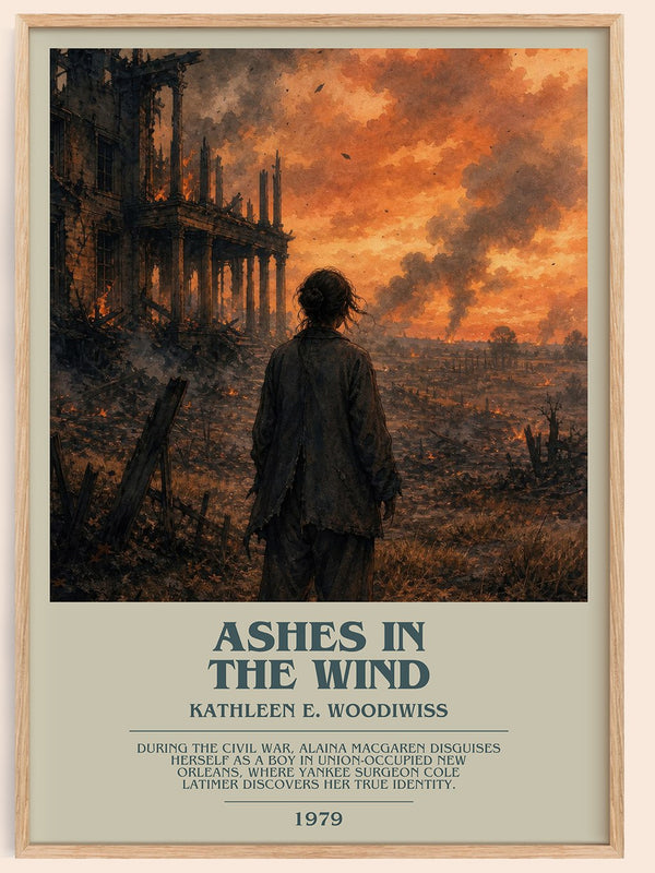Ashes in the Wind bookish book poster by Kathleen E. Woodiwiss – framed literary art print