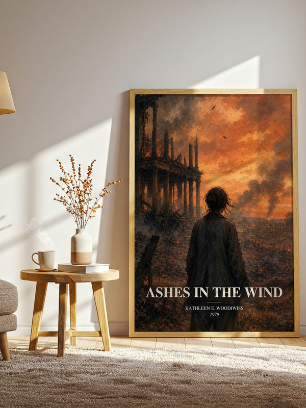 Ashes in the Wind watercolour print in frame leaning in hallway – romance wall art
