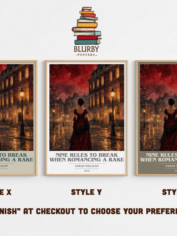 Nine Rules to Break When Romancing a Rake book cover print in frame leaning in hallway – romance wall art