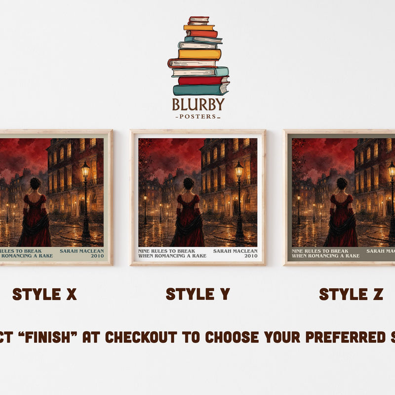 Nine Rules to Break When Romancing a Rake literary print in frame leaning in hallway – romance wall art