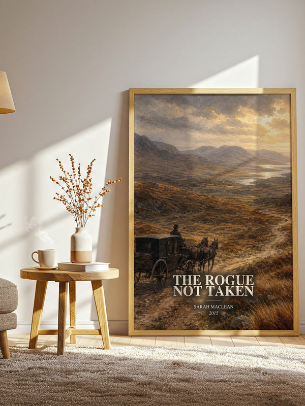 The Rogue Not Taken watercolour print in frame leaning in hallway – romance wall art