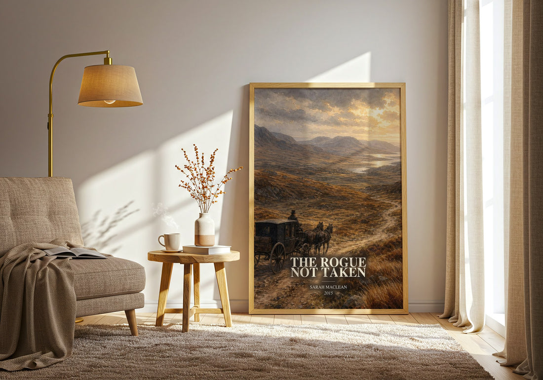The Rogue Not Taken watercolour print in frame leaning in hallway – romance wall art (mockup)