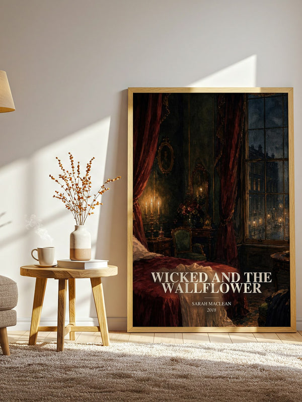 Wicked and the Wallflower watercolour print in frame leaning in hallway – romance wall art