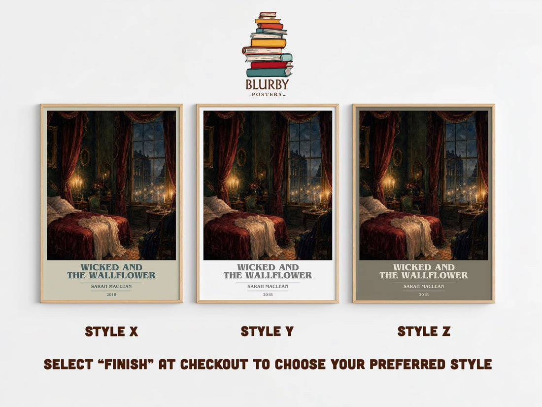 Wicked and the Wallflower book cover print in frame leaning in hallway – romance wall art (mockup)
