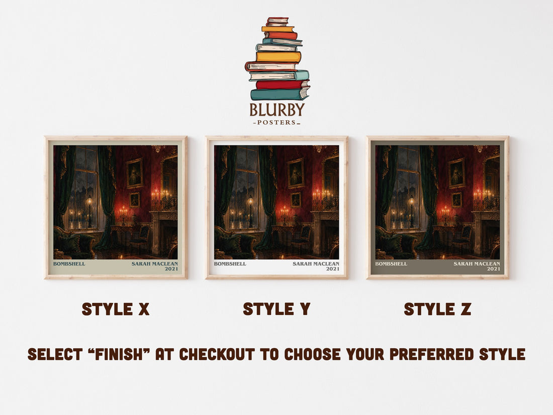 Bombshell literary print in frame leaning in hallway – romance wall art (mockup)