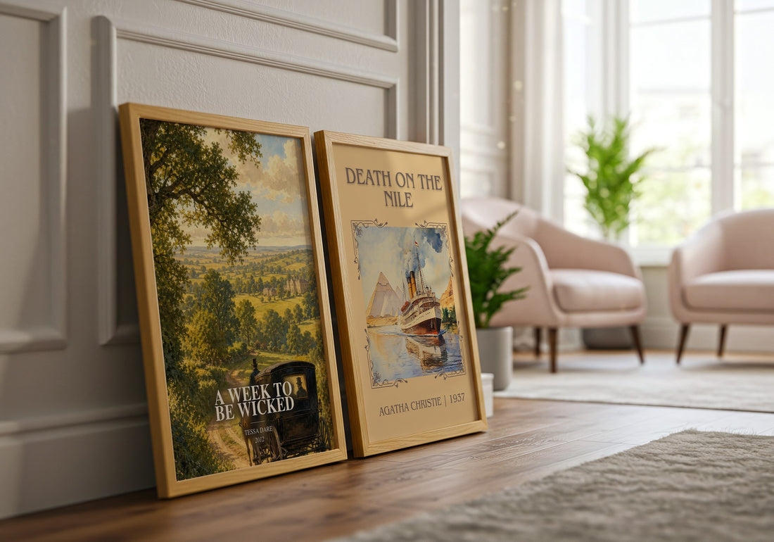 A Week to Be Wicked watercolour print framed by window – literary home decor