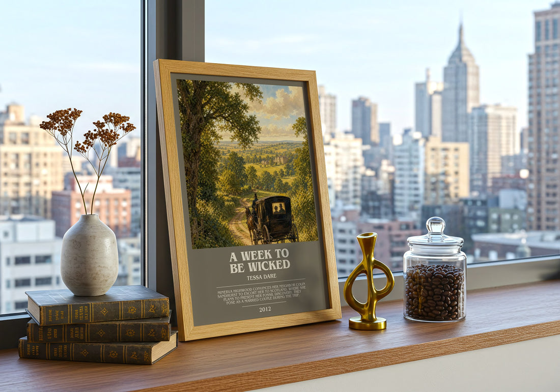 A Week to Be Wicked bookish print framed by window – literary home decor