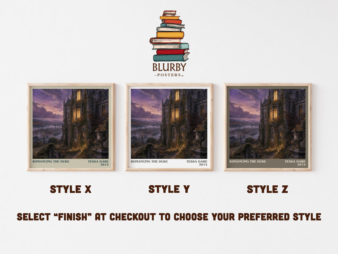 Romancing the Duke literary print in frame leaning in hallway – romance wall art (mockup)