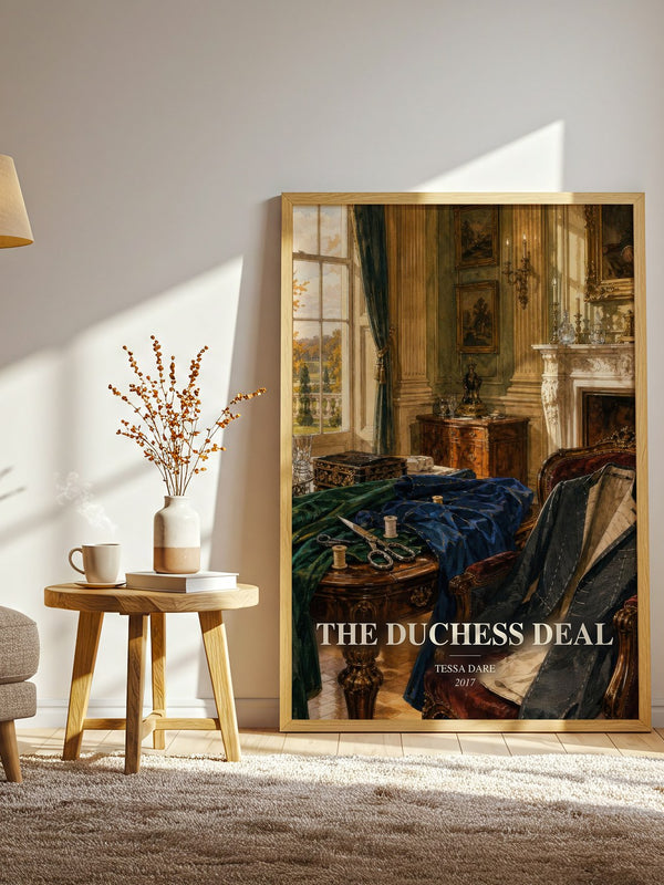 The Duchess Deal watercolour print in frame leaning in hallway – romance wall art