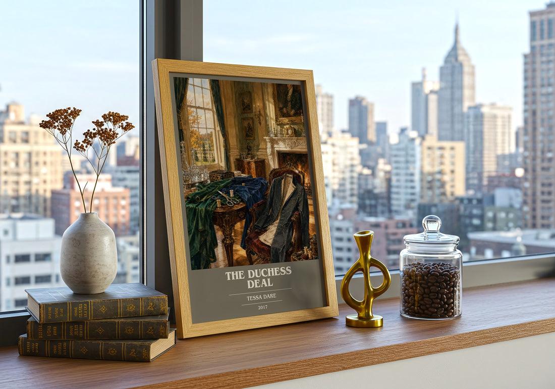 The Duchess Deal book cover print framed by window – literary home decor