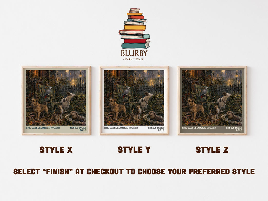 The Wallflower Wager literary print in frame leaning in hallway – romance wall art (mockup)
