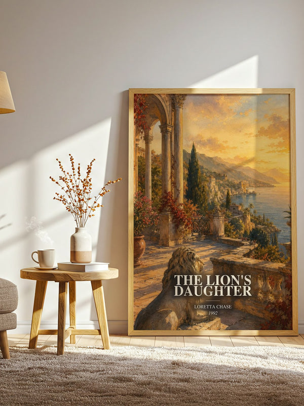 The Lion's Daughter watercolour print in frame leaning in hallway – romance wall art