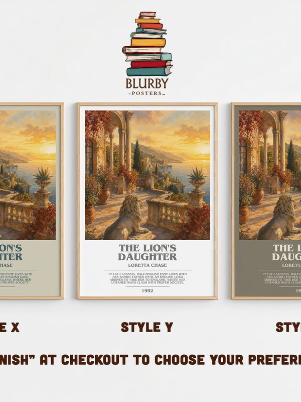The Lion's Daughter bookish print in frame leaning in hallway – romance wall art